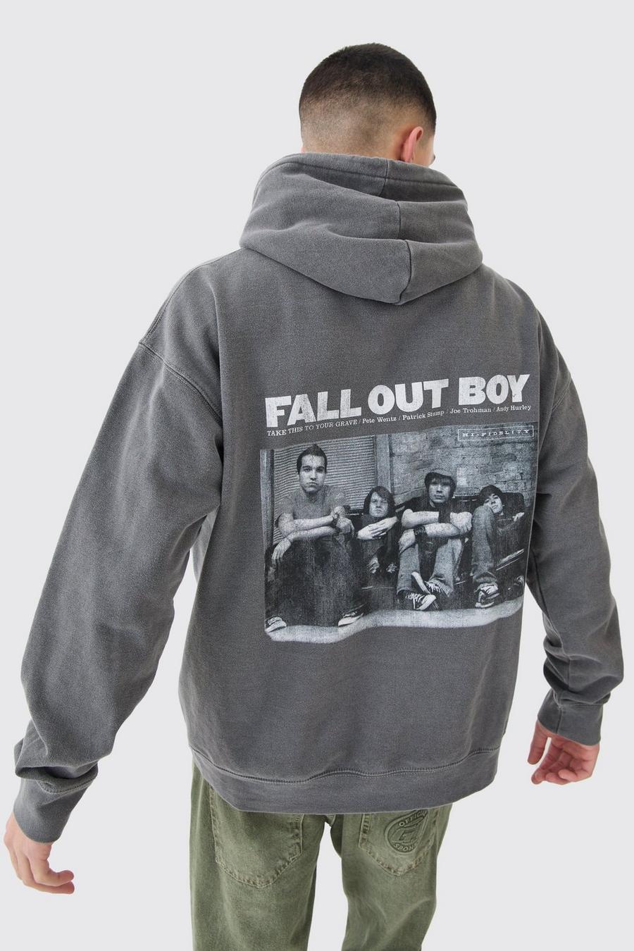 Sudadera oversize con capucha y lavado a la piedra de Fall Out Boy, Charcoal image number 1