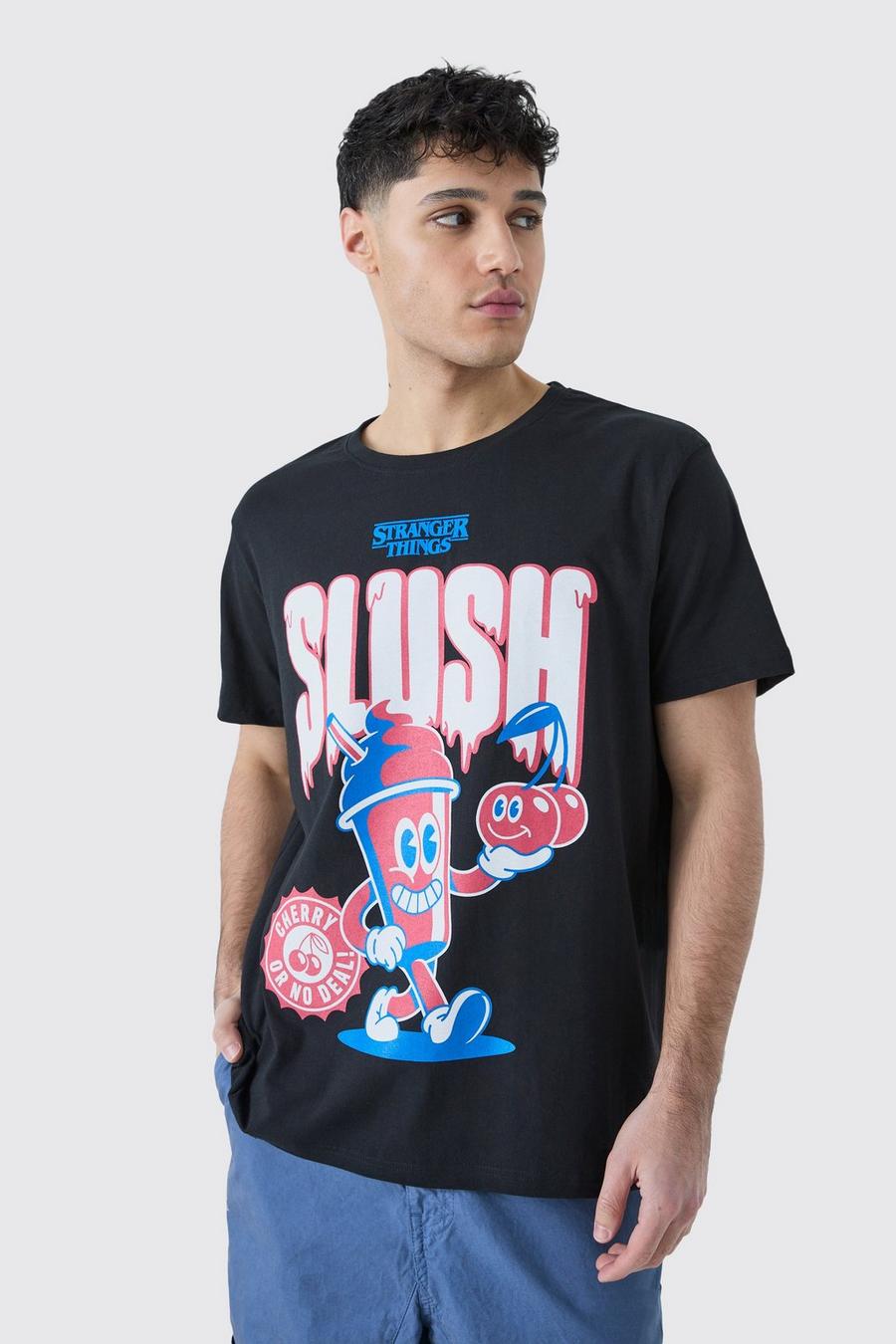Black Oversized Stranger Things Slush License T-shirt image number 1