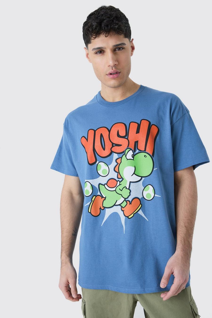 Blue Oversized Yoshi Mario License T-shirt