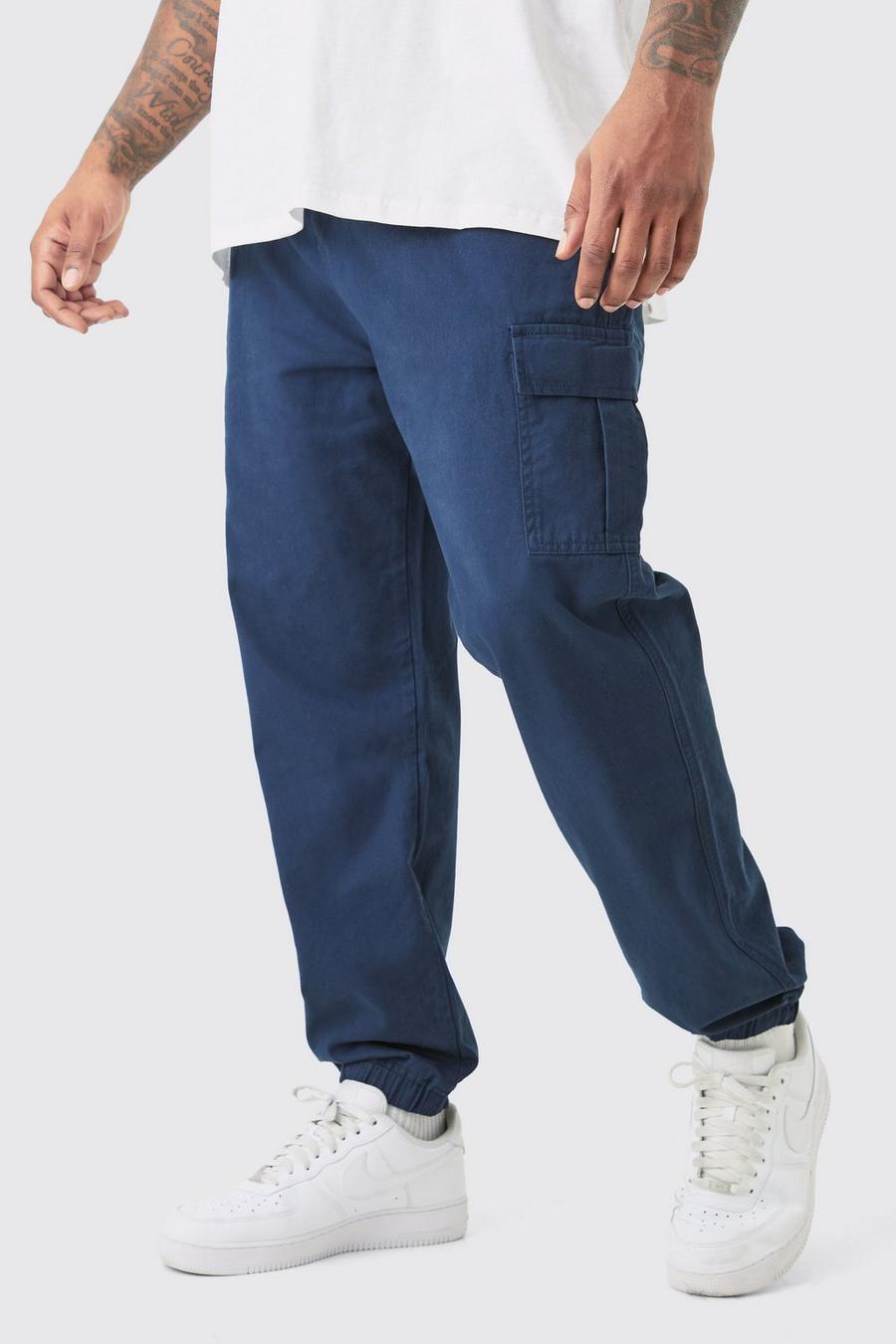 Pantaloni Cargo Plus Size Slim Fit in twill con vita elasticizzata, Navy