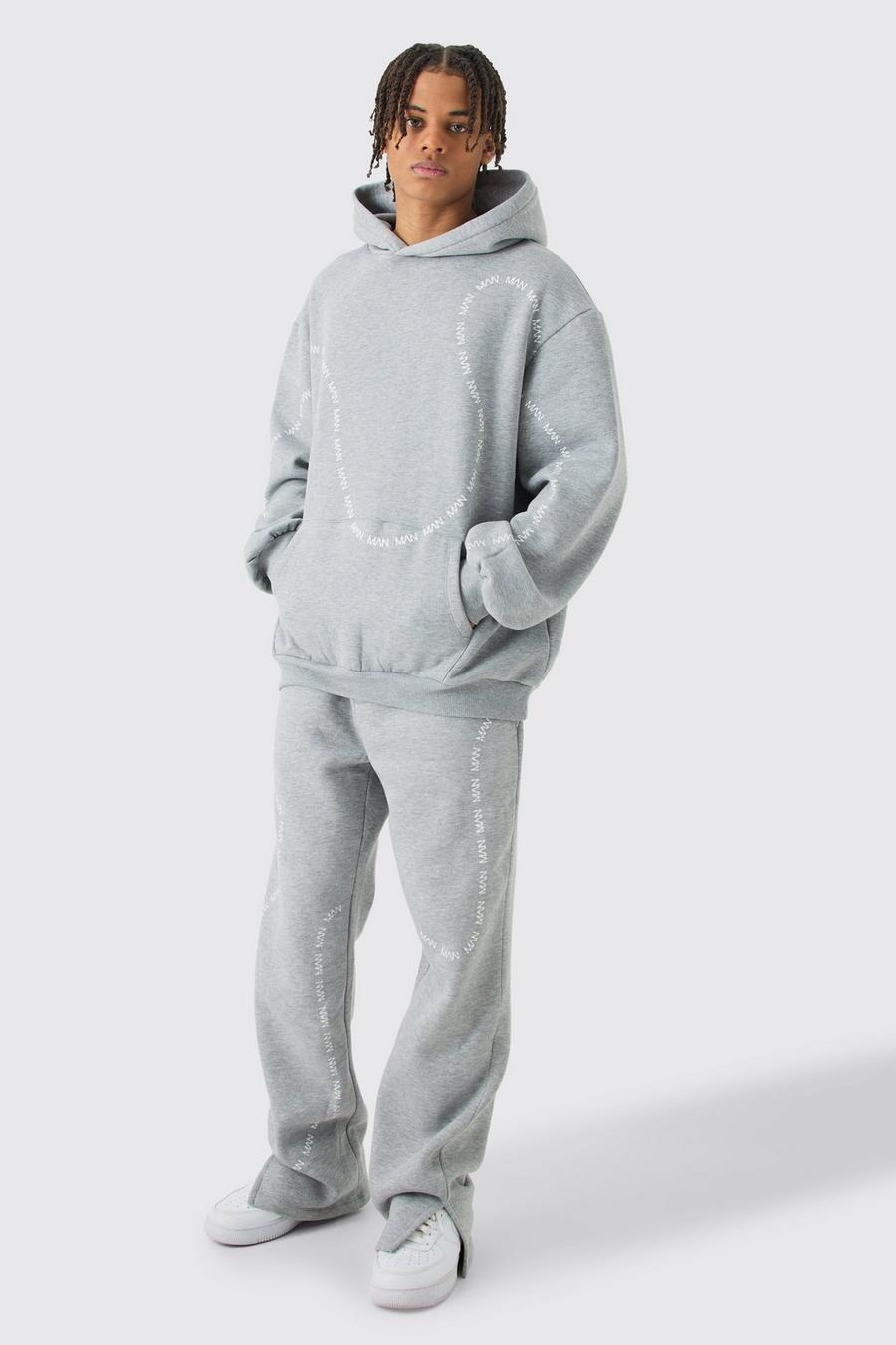 Oversize Trainingsanzug mit Man-Dash Print und geteiltem Saum, Grey