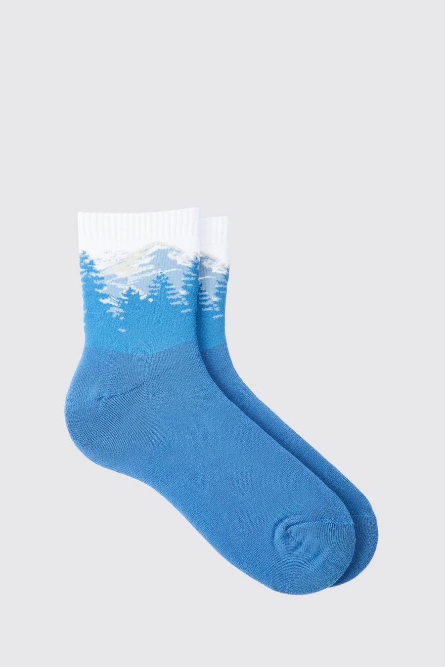 White Scenic Print Socks