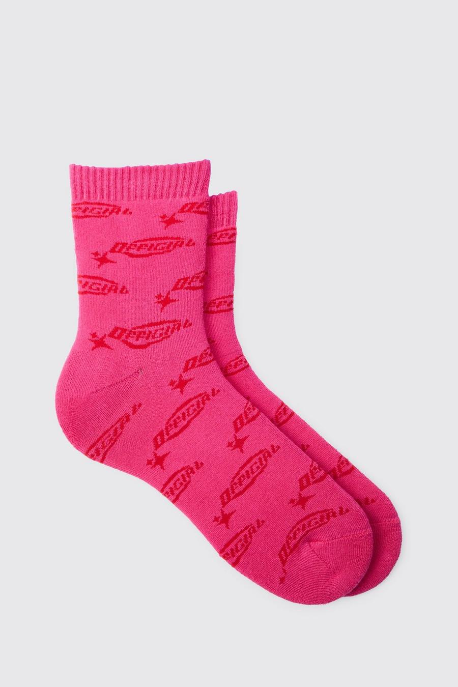 Pink Official Logo Print Socks
