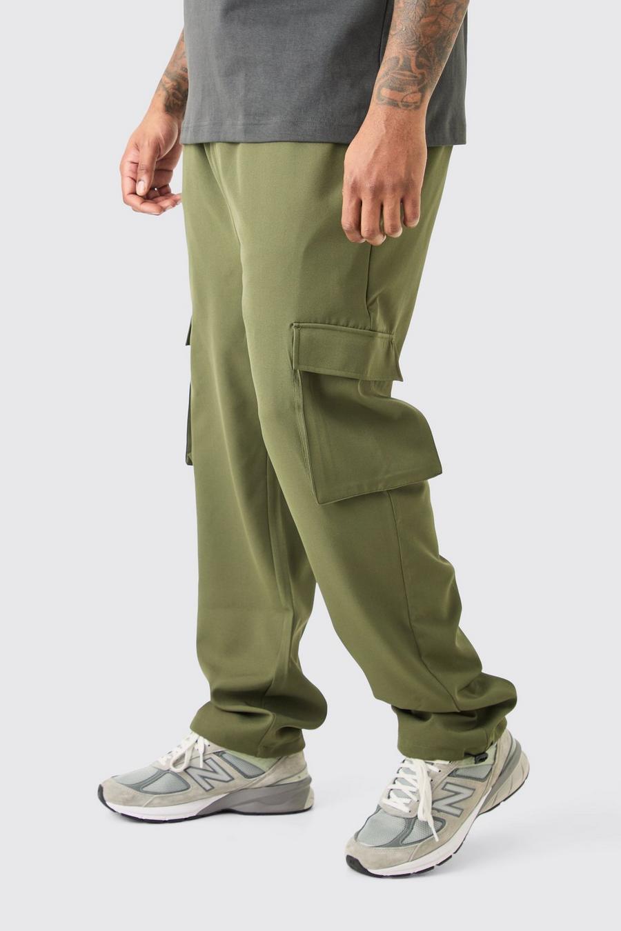 Pantaloni Cargo Plus Size leggeri e leggeri elasticizzati, Khaki