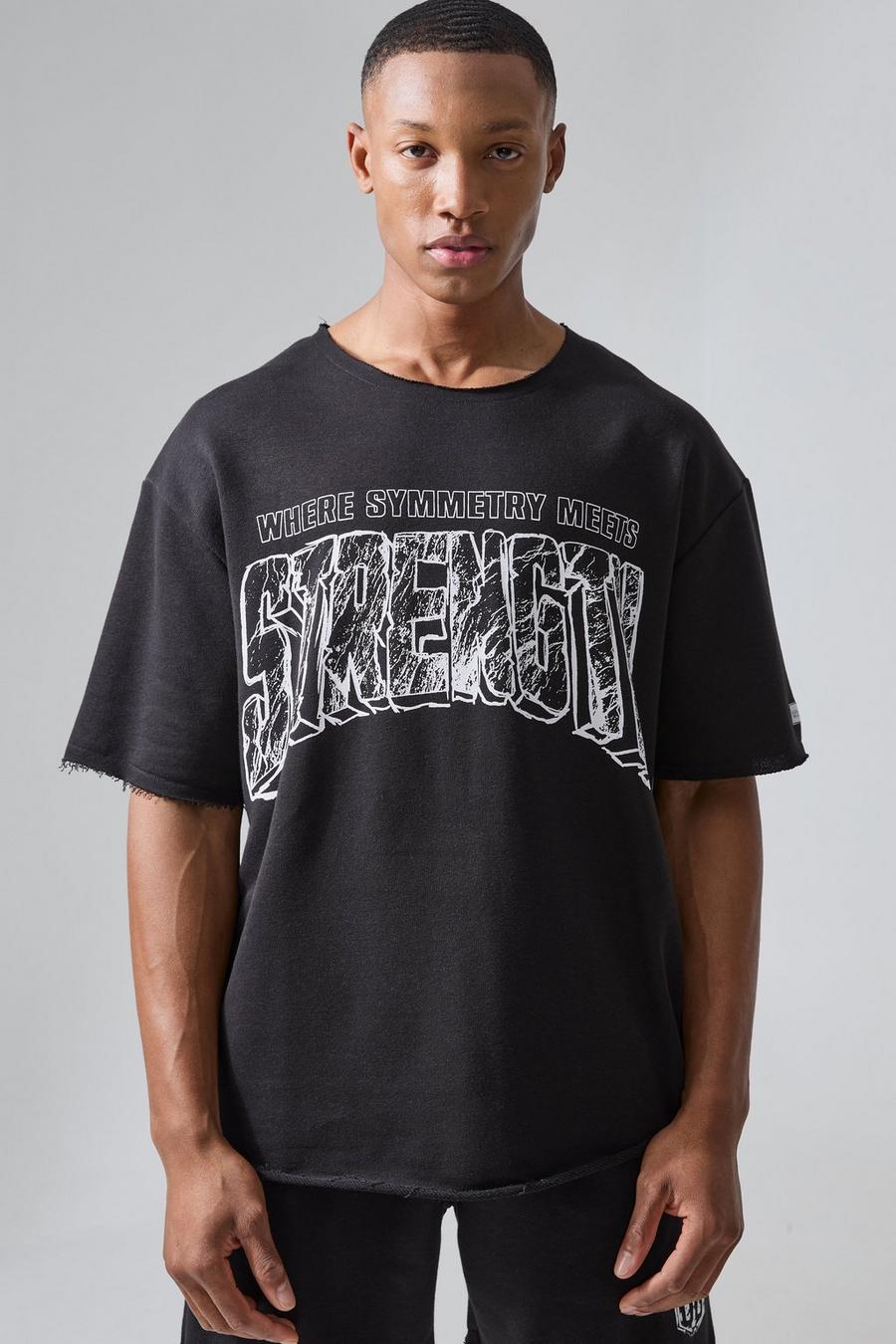 T-shirt oversize Man Active X Og Gym con fondo grezzo, Black