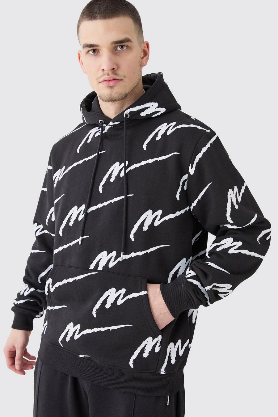 Black Tall Man Signature All Over Print Hoodie