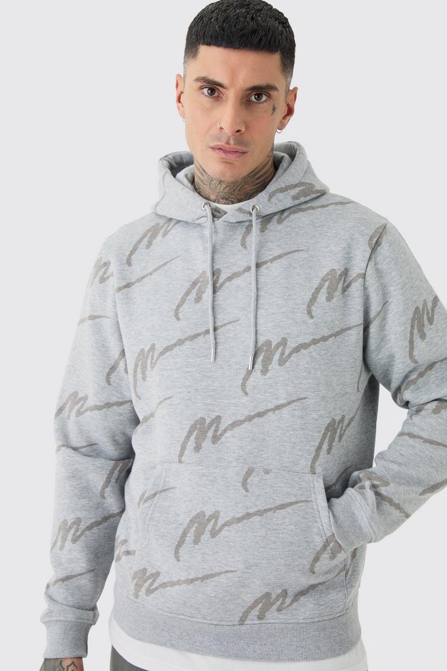 Grey marl Tall Man Signature All Over Print Hoodie
