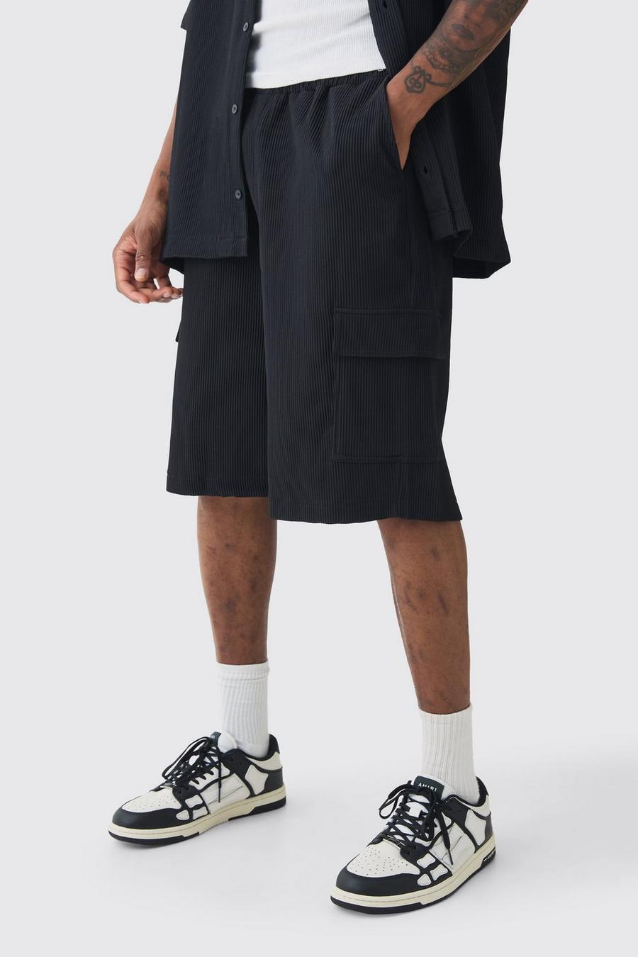 Black Tall Geplooide Cargo Shorts Met Elastische Taille