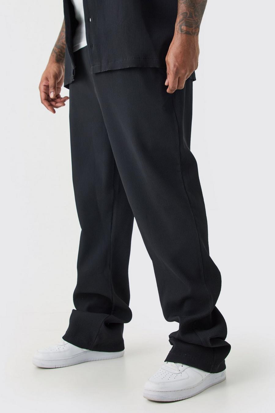 Black Plus Elasticated Waist Slim Flare Stacked Pleated Trouser image number 1