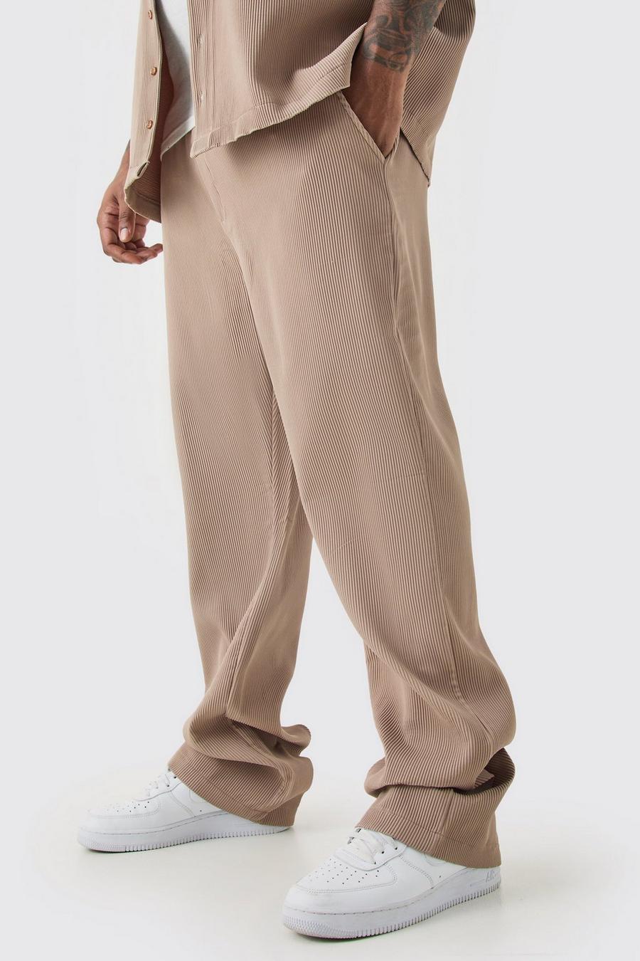 Pantaloni a zampa Plus Size Slim Fit con pieghe e vita elasticizzata, Mocha