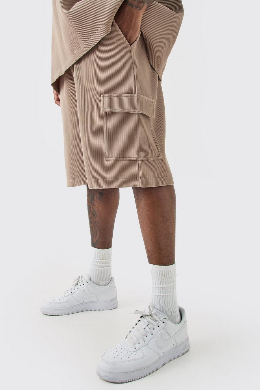 Mocha Plus Geplooide Cargo Shorts Met Elastische Taille image number 1