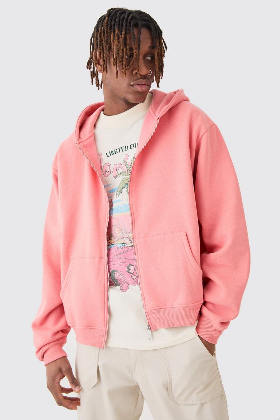 Coral Tall Oversized Boxy Zip Through Hoodie