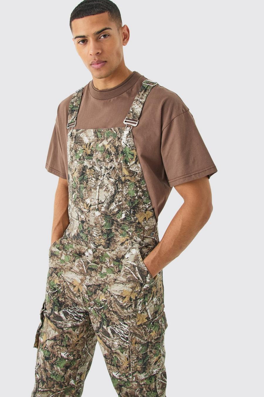 Lockere Camouflage Latzhose mit Cargo-Taschen, Khaki