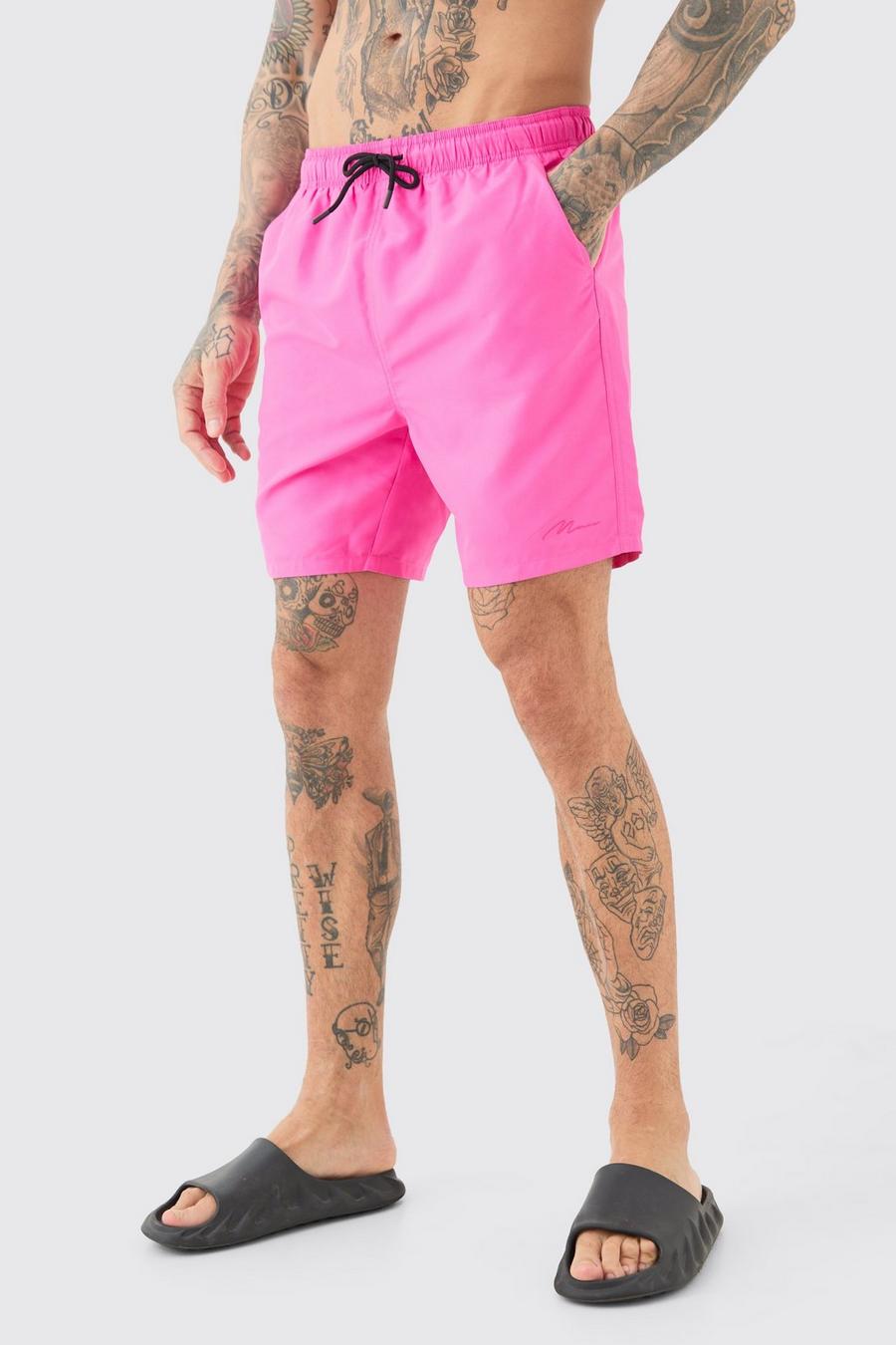 Bañador Tall de largo medio con firma MAN, Neon-pink