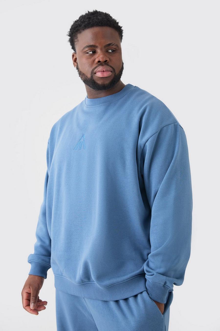 Dusty blue Plus MAN Oversize sweatshirt med hög halsmudd image number 1