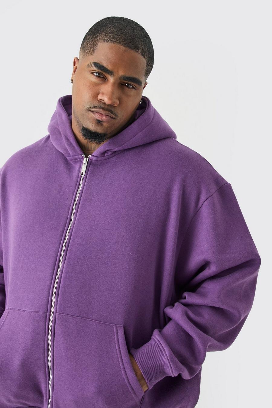 Grande taille - Sweat à capuche oversize zippé, Purple