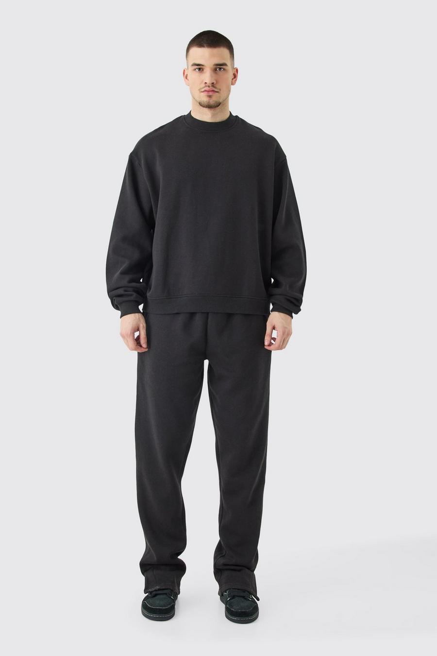 Tall kastiger Oversize Sweatshirt-Trainingsanzug, Black