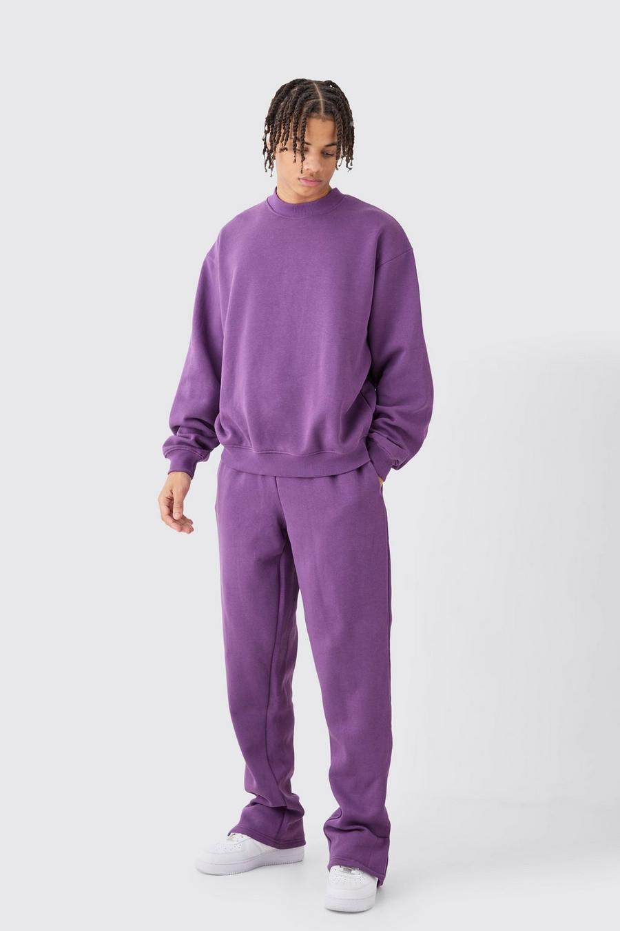 Tall kastiger Oversize Sweatshirt-Trainingsanzug, Purple