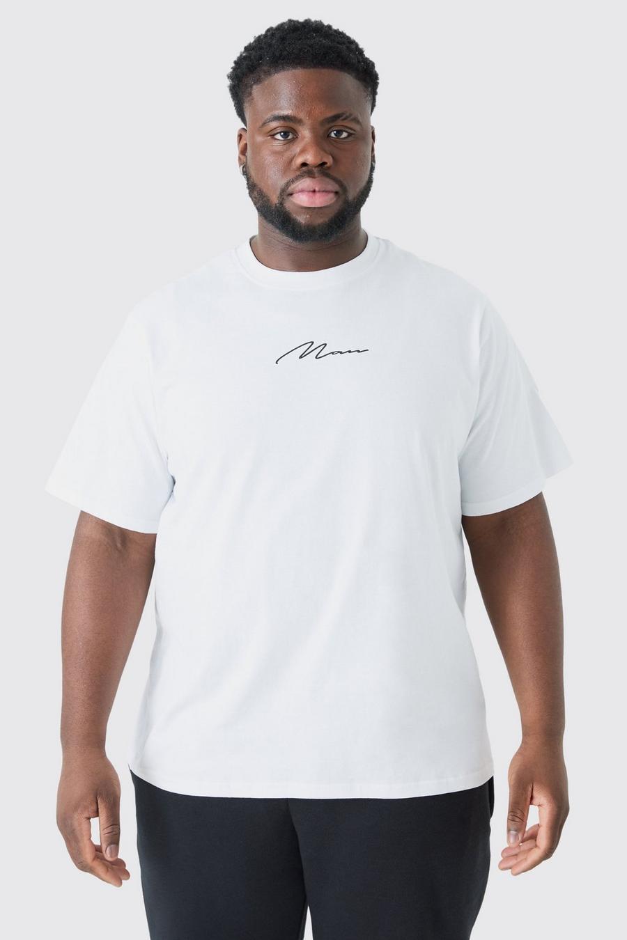 Camiseta Plus con firma MAN y estampado en el pecho, White