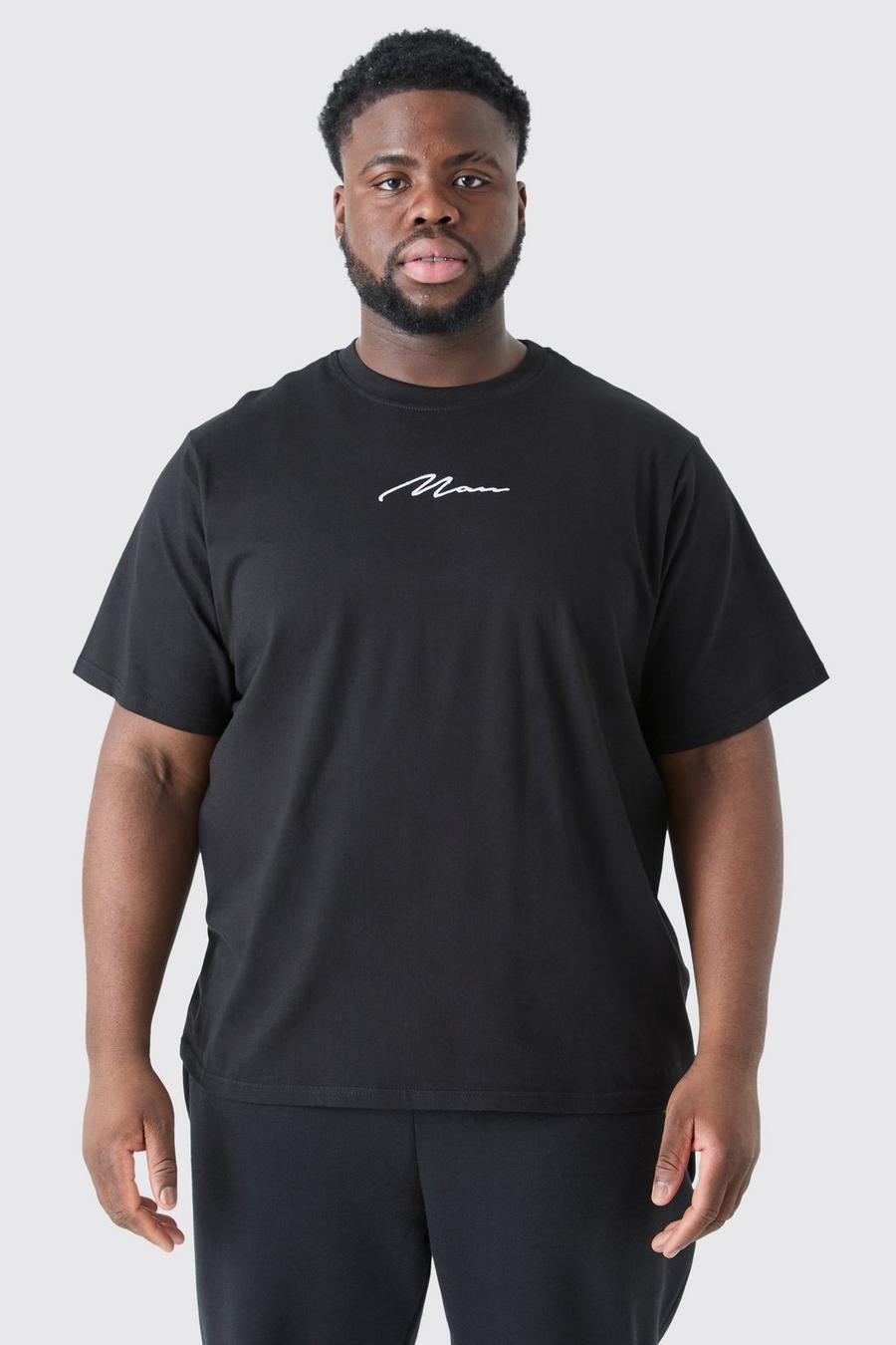 Grande taille - T-shirt brodé MAN, Black