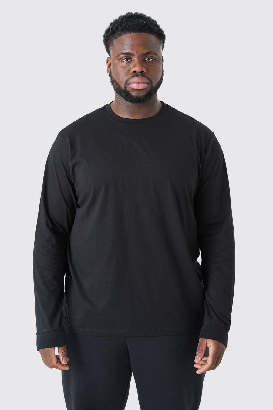 Plus langärmliges Rundhals T-Shirt, Black image number 1
