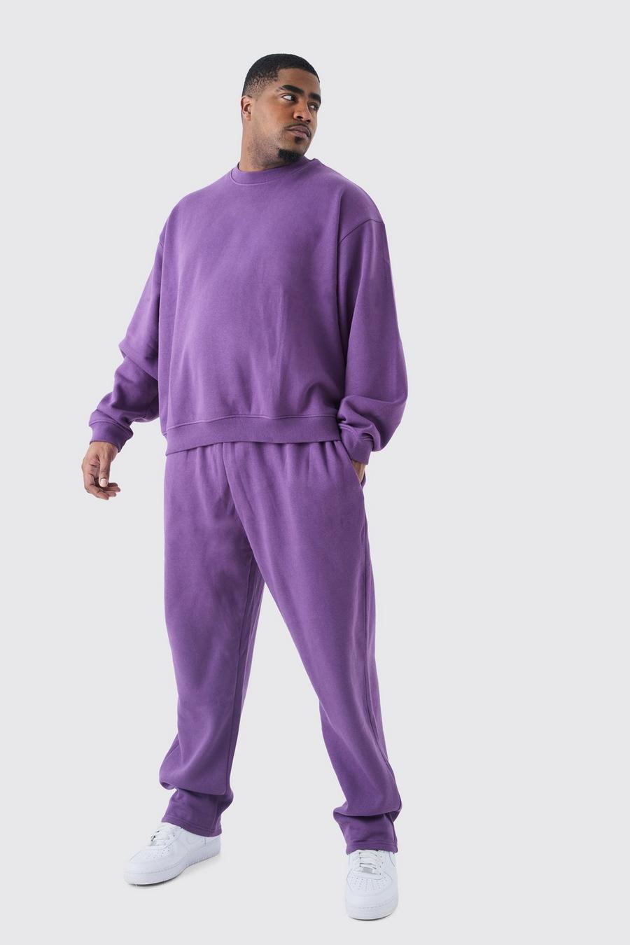 Plus kastiger Oversize Sweatshirt-Trainingsanzug, Purple