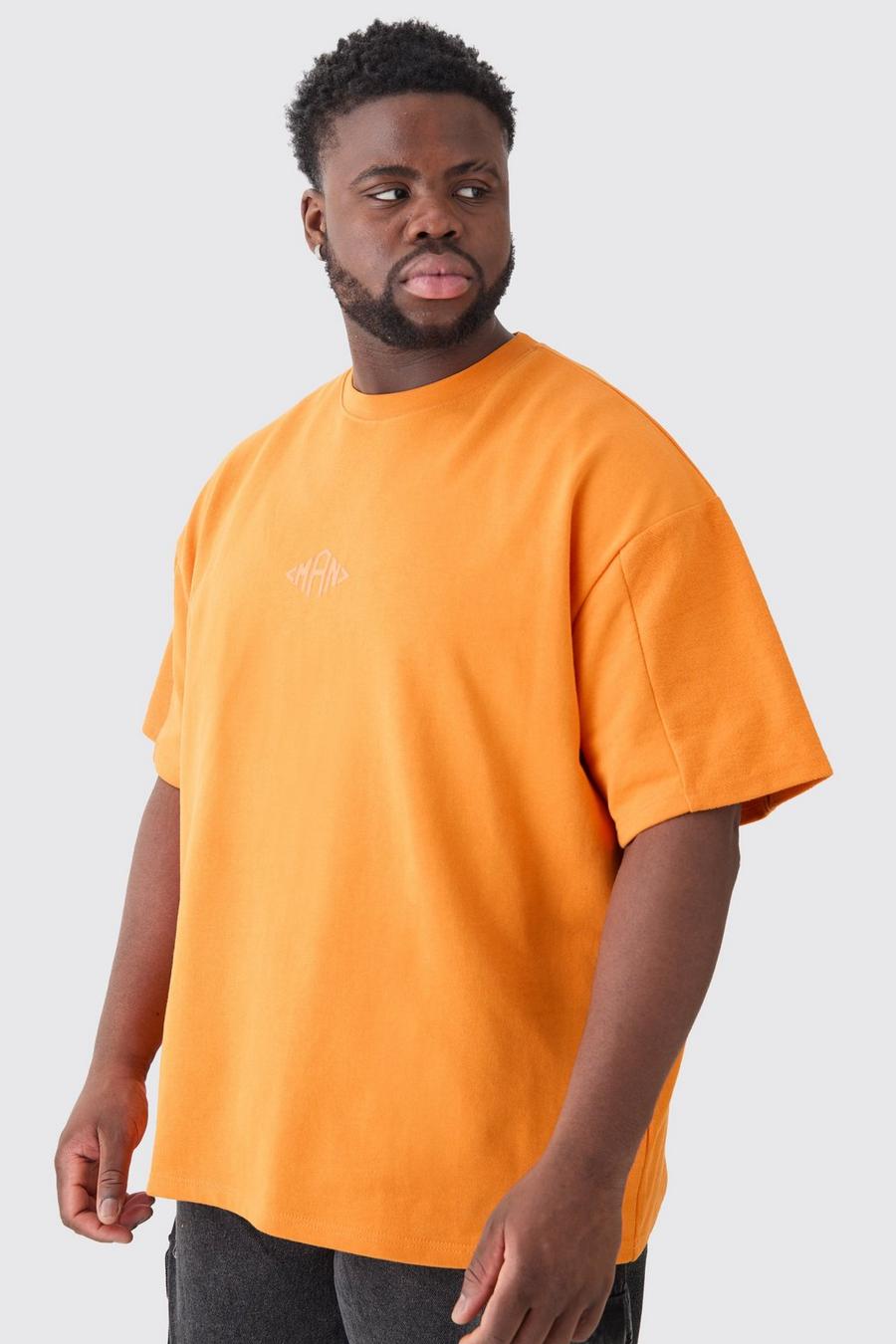 Orange Plus Oversized Silicone Print Panelled T-shirt image number 1
