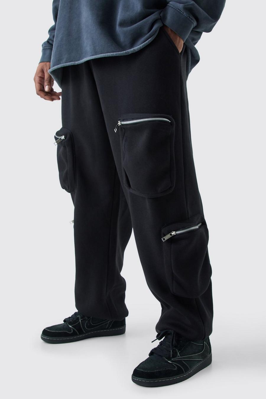 Pantaloni tuta Plus Size stile Utility Cargo, Black
