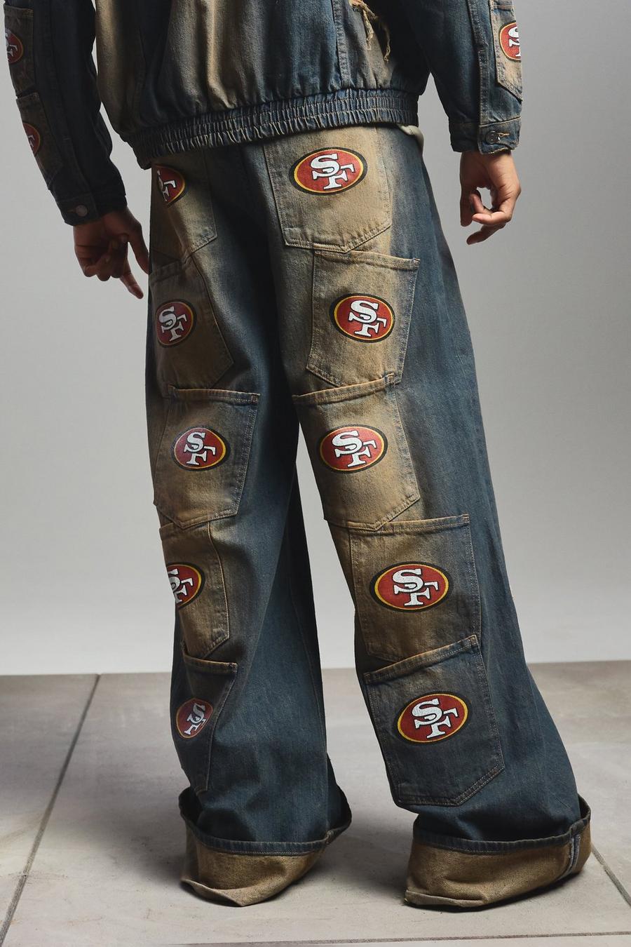 Jeans Nfl 49ers super extra larghi in denim rigido con tasche multiple, Antique wash