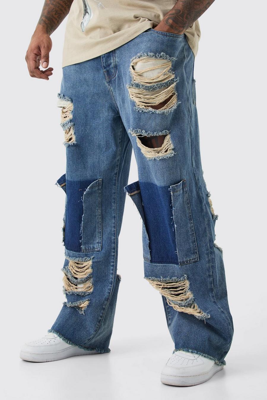 Antique wash Plus Relaxed Rigid Distressed Jeans image number 1