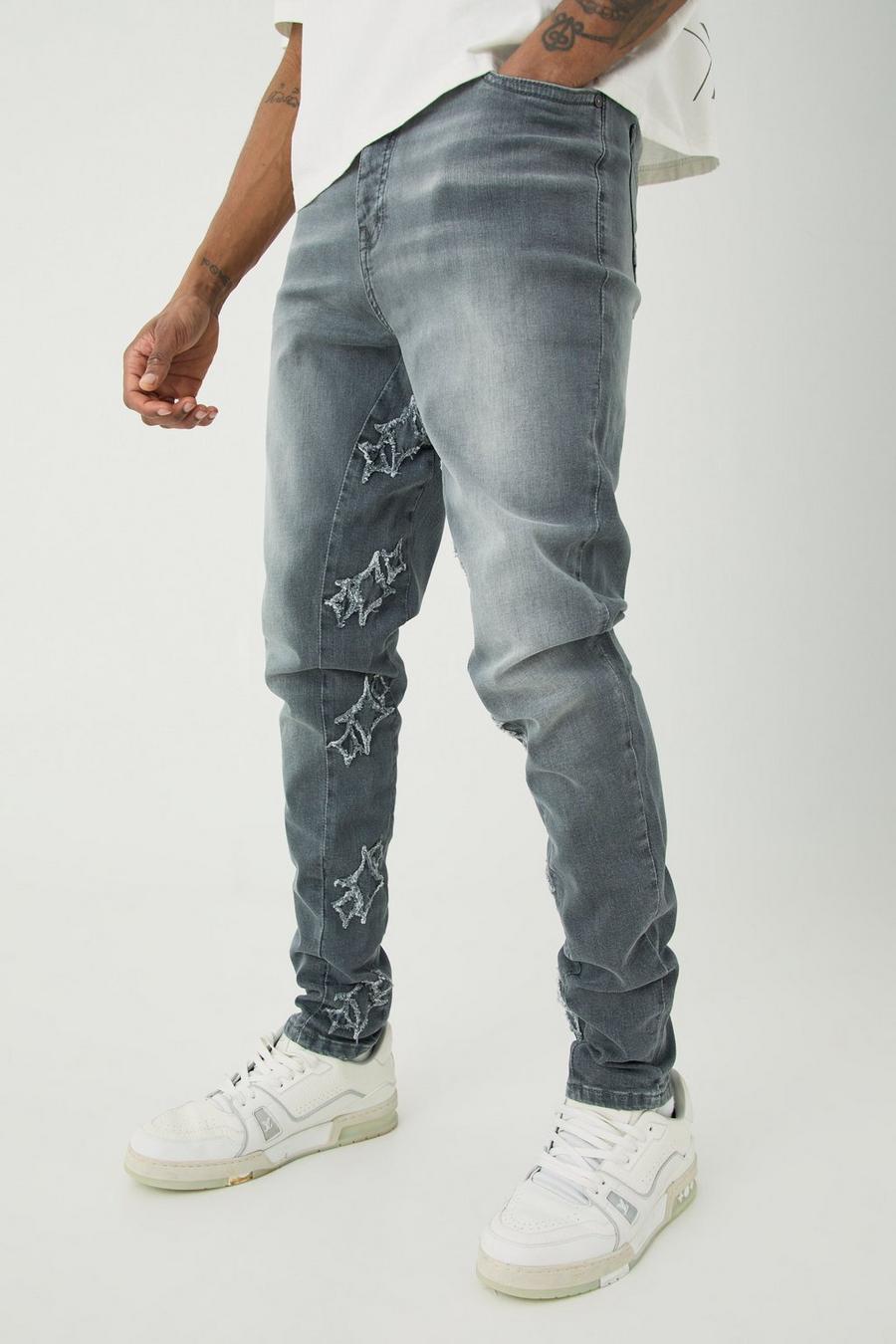 Tall Skinny Stretch Jeans mit Applikation, Grey