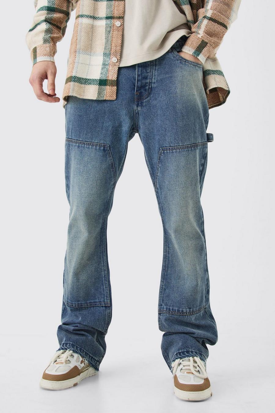 Jeans a zampa stile Carpenter Tall Slim Fit in denim rigido, Antique blue image number 1