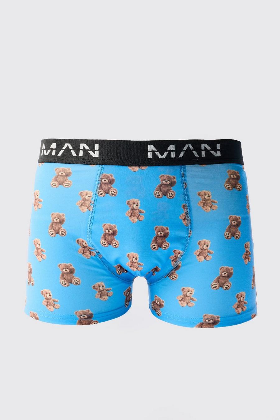 Blue Teddy Graphic Print Boxers