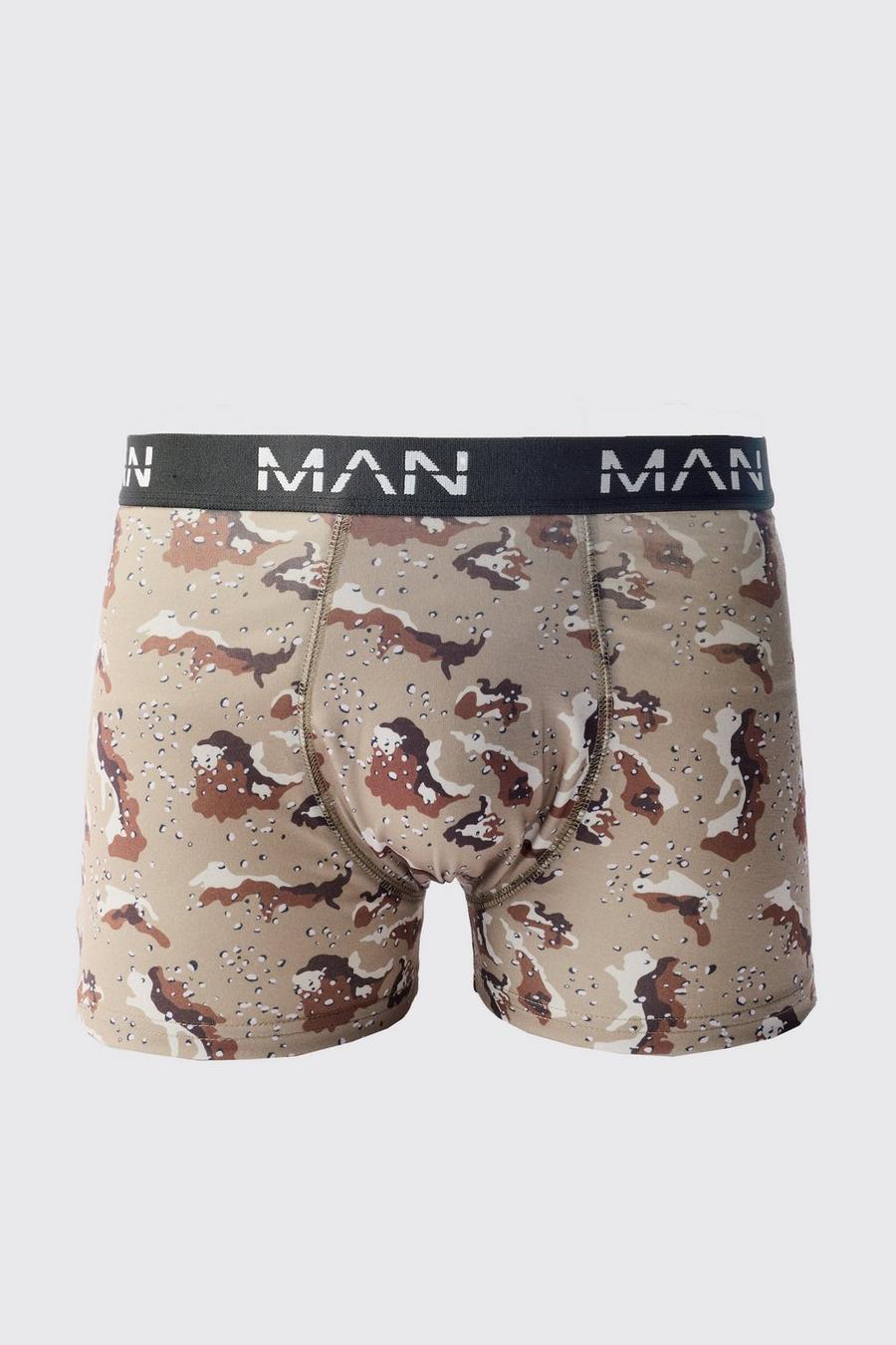 Brown Abstract Camo Print Boxers image number 1