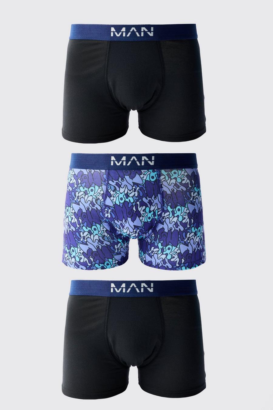 3er-Pack Man Graffiti Boxershorts, Blue
