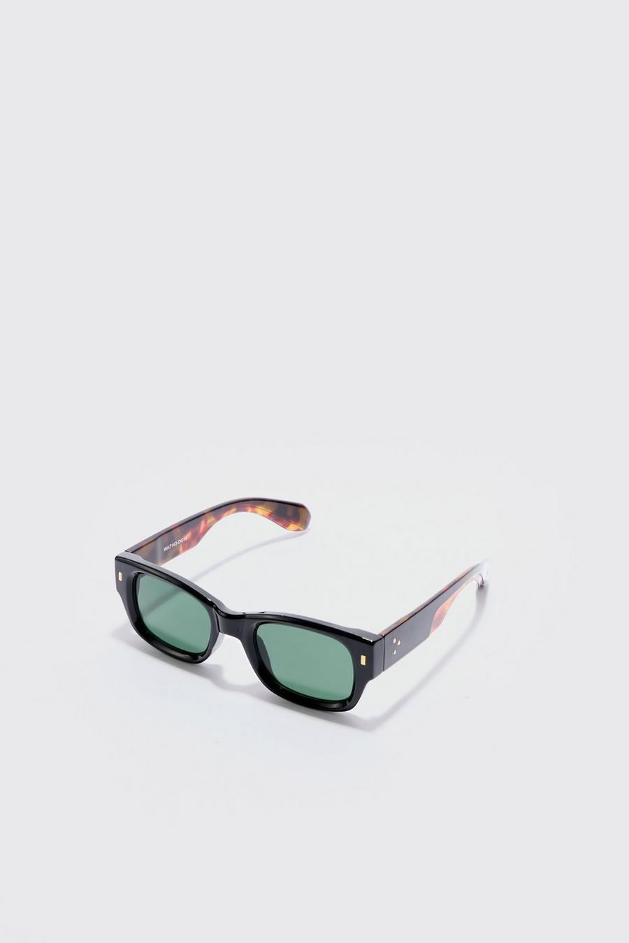 Klobige Sonnenbrille mit Schildplatt-Detail in Schwarz, Black