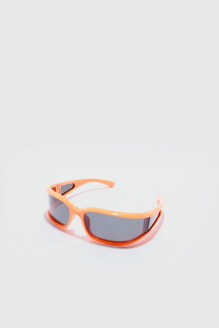 Wrap Around Rectangle Sunglasses In Orange