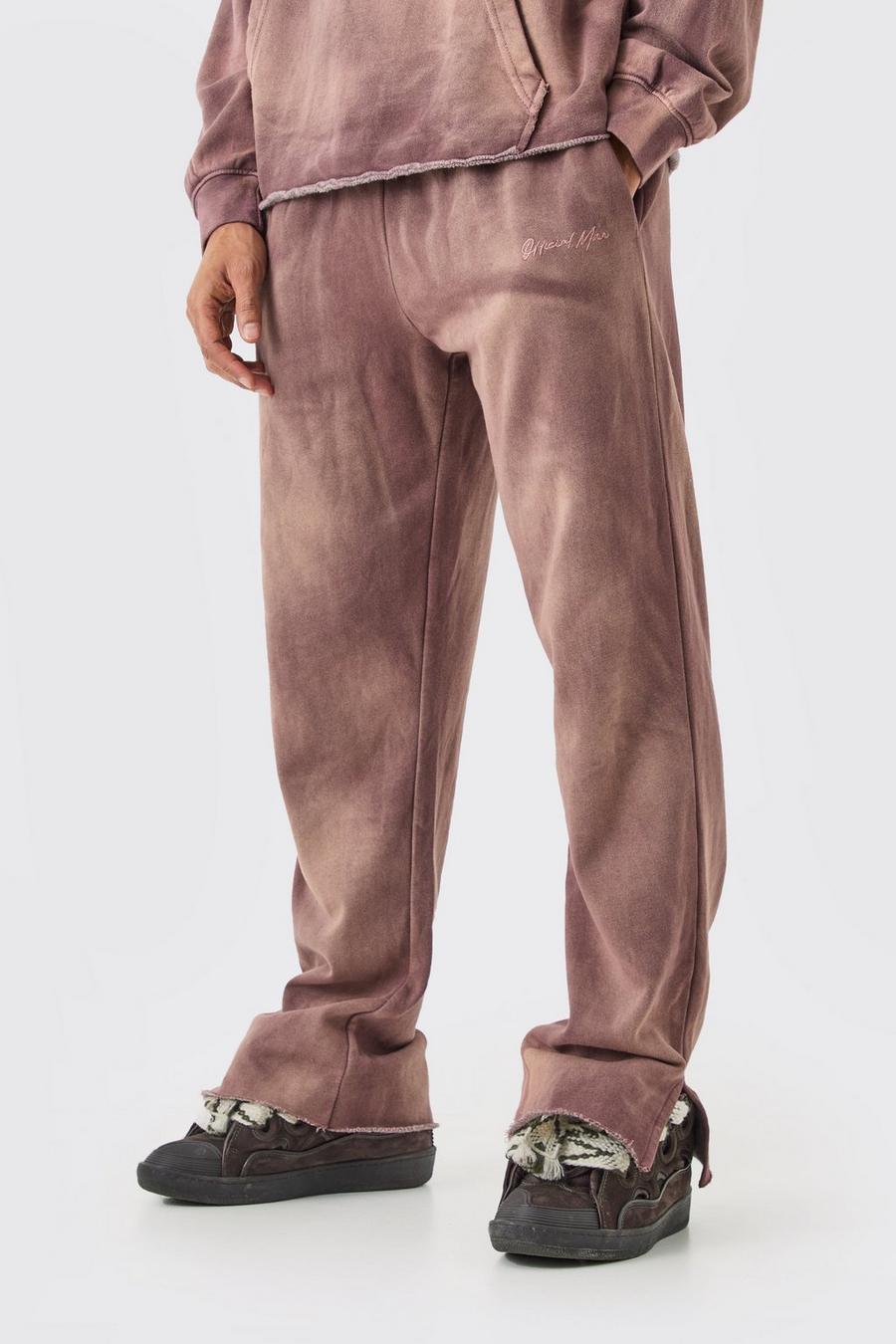 Pantalón deportivo MAN oversize desteñido con abertura en el bajo y bordado, Chocolate image number 1