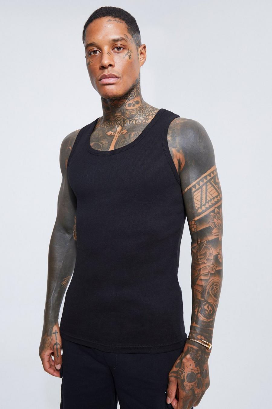 Geripptes Slim-Fit Tanktop, Black