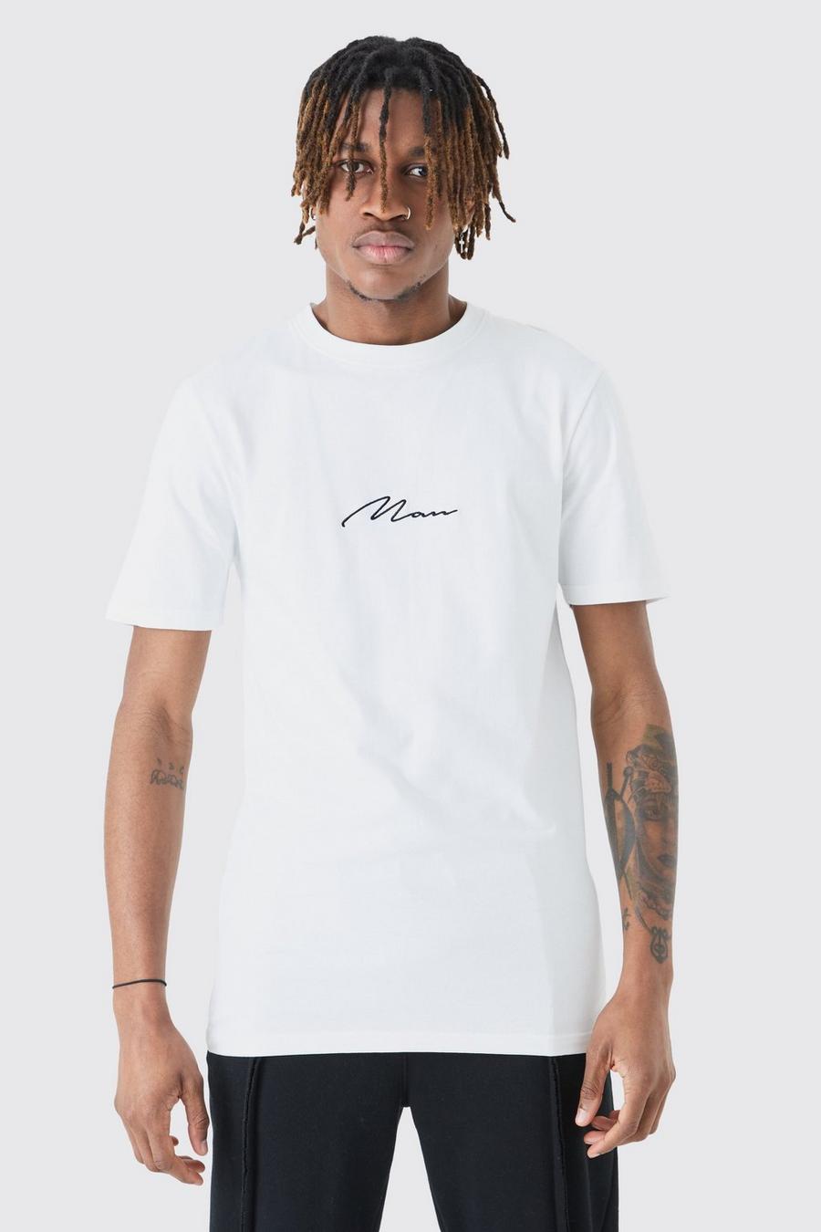 T-shirt Tall attillata con firma Man, White