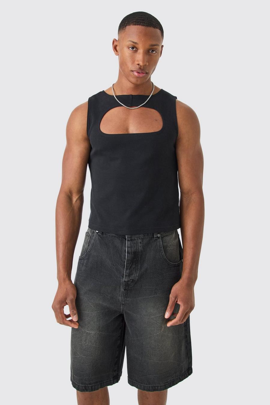 Muscle-Fit Cut-Out Tanktop, Black