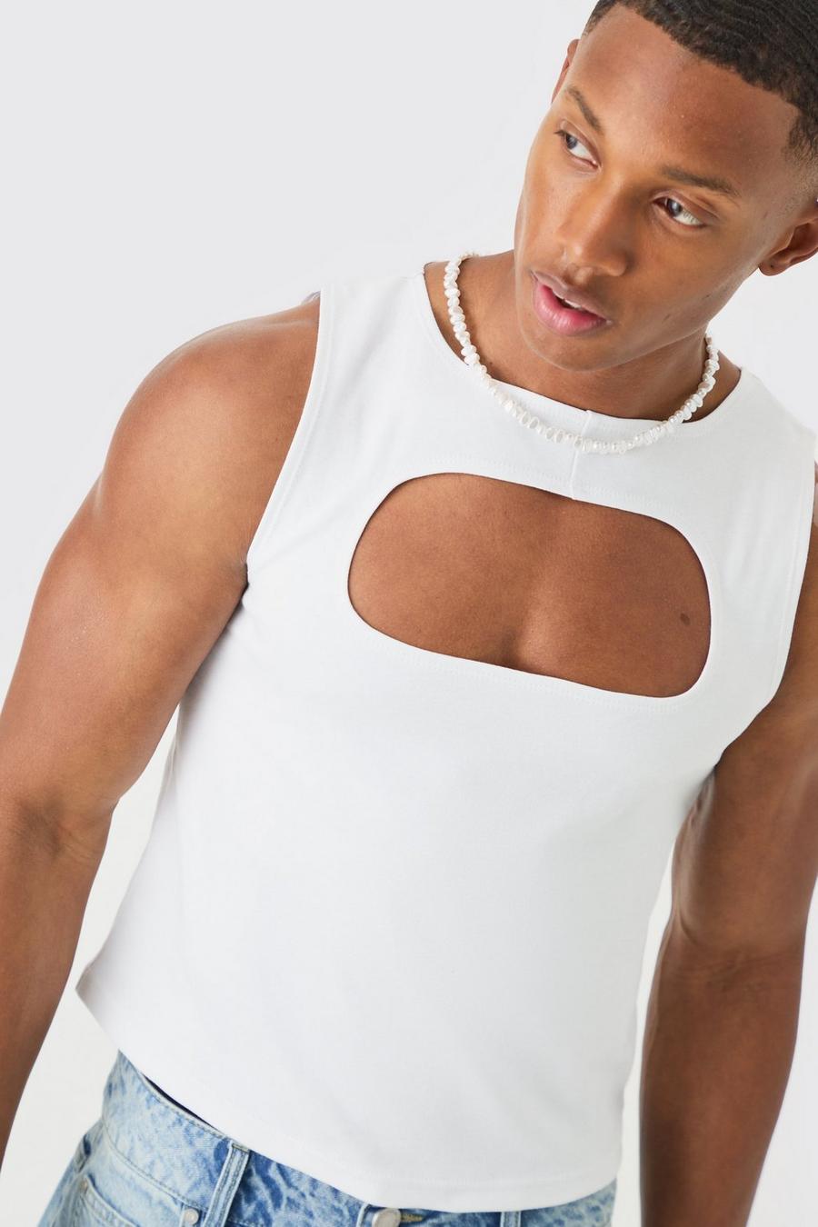 Muscle-Fit Cut-Out Tanktop, White
