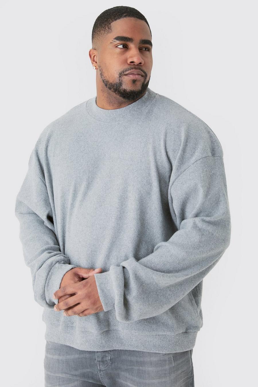Grey marl Plus Ribbad oversized tröja i boxig modell image number 1