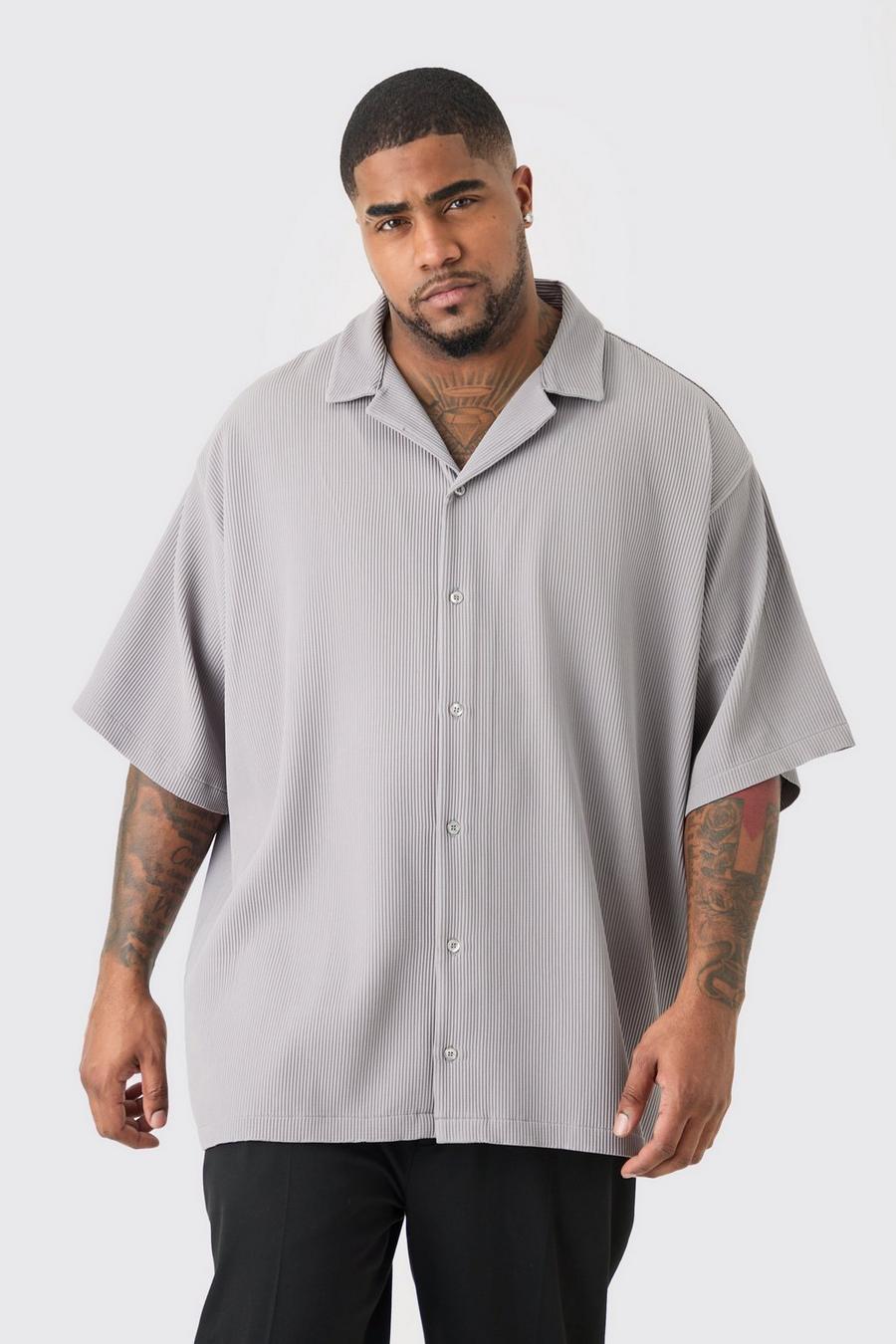 Grey Plus Short Sleeve Pleated Oversized Shirt image number 1