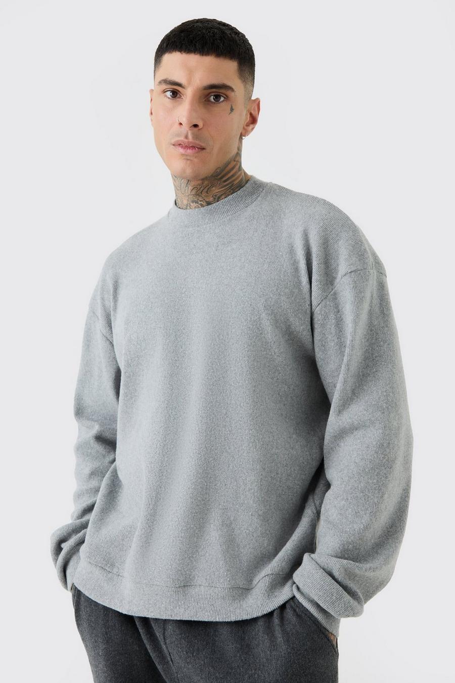 Grey marl Tall Ribbad oversize tröja med tryck