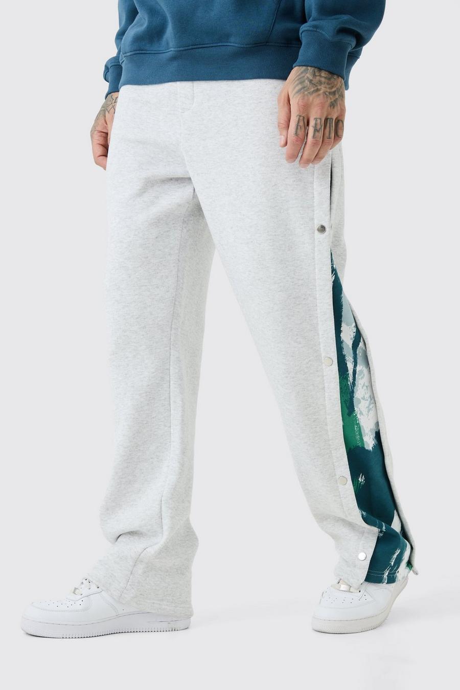 Ash grey Tall Relaxed Printed Side Panel Popper Jogger image number 1