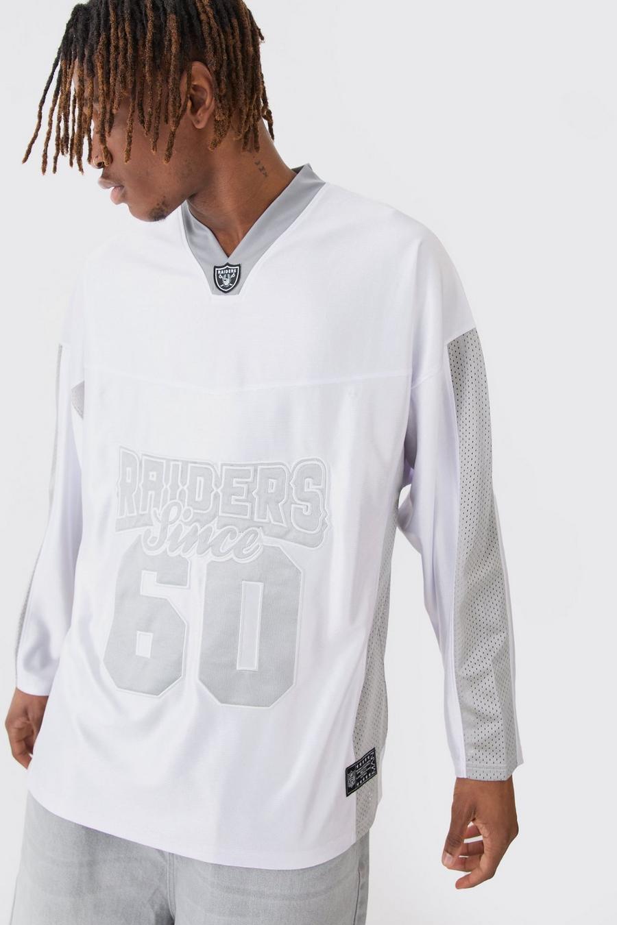Top de manga larga y malla de raso con estampado de fútbol americano NFL Raiders, Silver image number 1