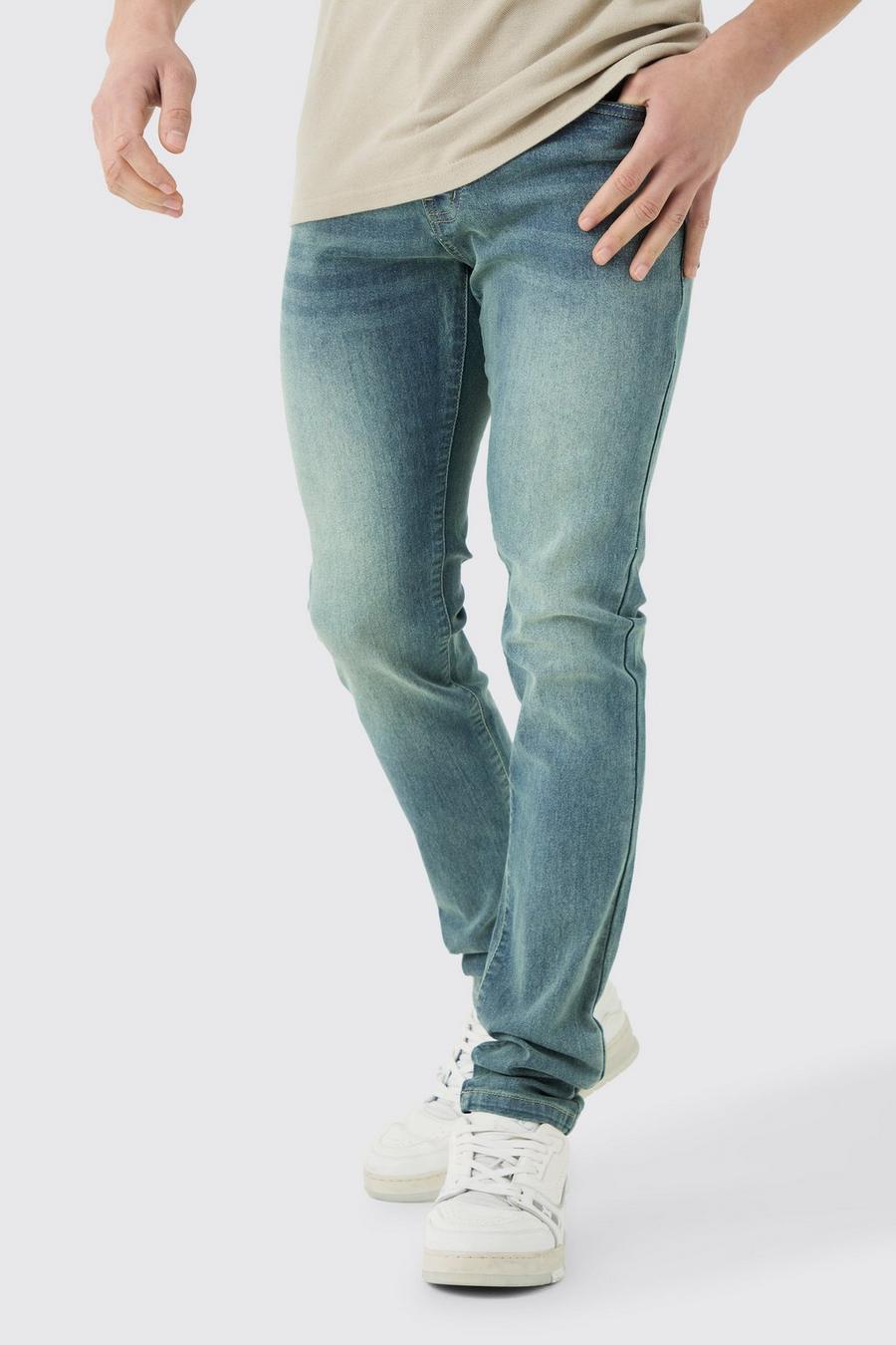 Jeans Skinny Fit Stretch con pieghe sul fondo blu antico, Antique blue