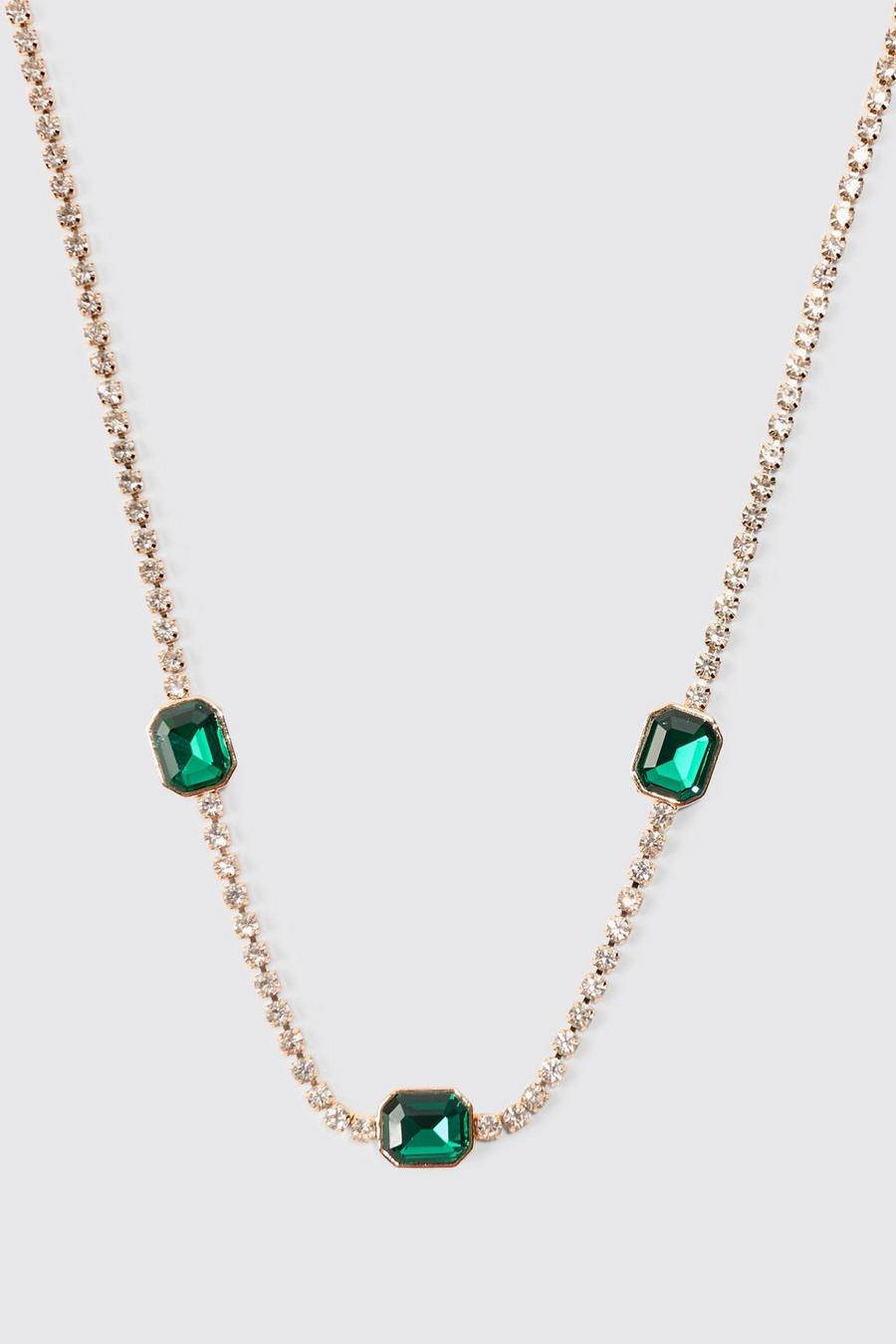 Contrast Stone Iced Necklace In Green