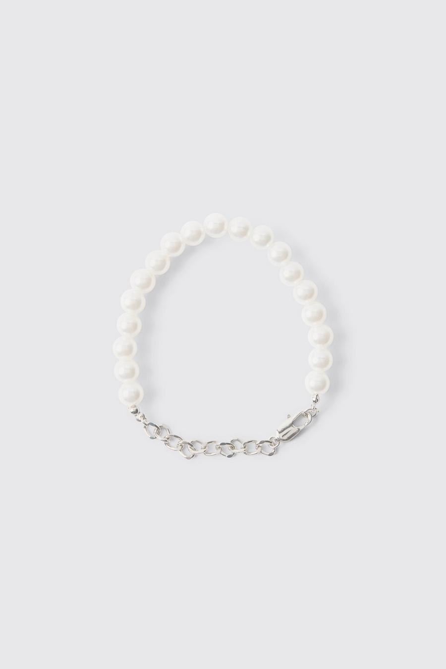 Pearl And Chain Metal Bracelet In Silver